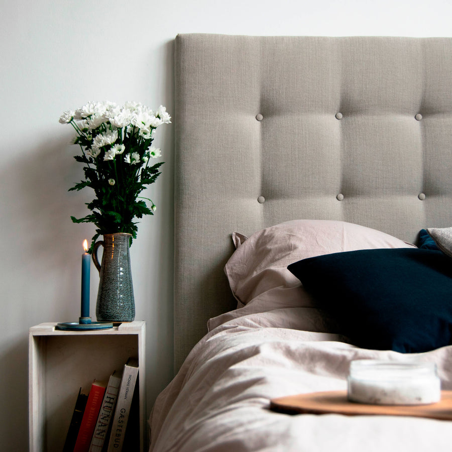 elia sengegavl i gråbeige hør | design selv | sengegavl på mål