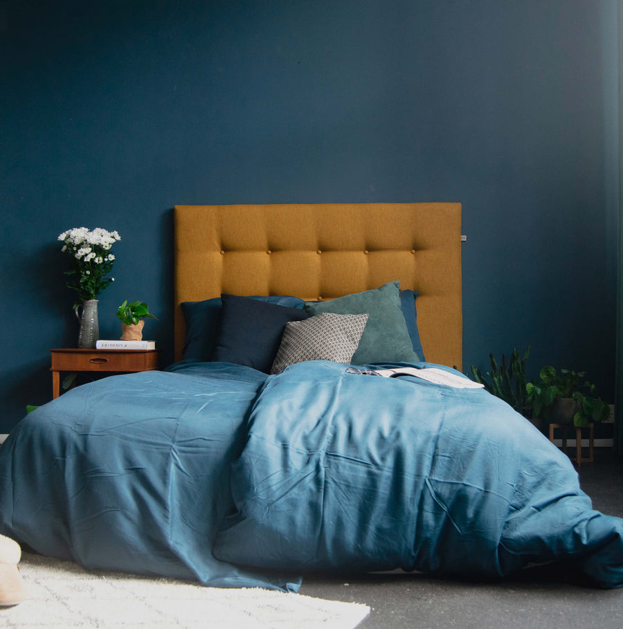 elia sengegavl i sennepsguld, karry polyester | design selv | sengegavl på mål - 2