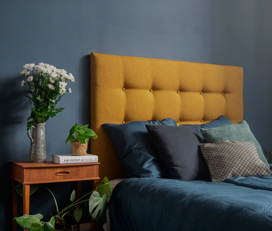 elia sengegavl i sennepsguld, karry polyester | design selv | sengegavl på mål - 4